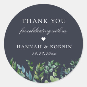 Sticker Rond Forêt rustique Foliage Marine Blue Wedding Favoris