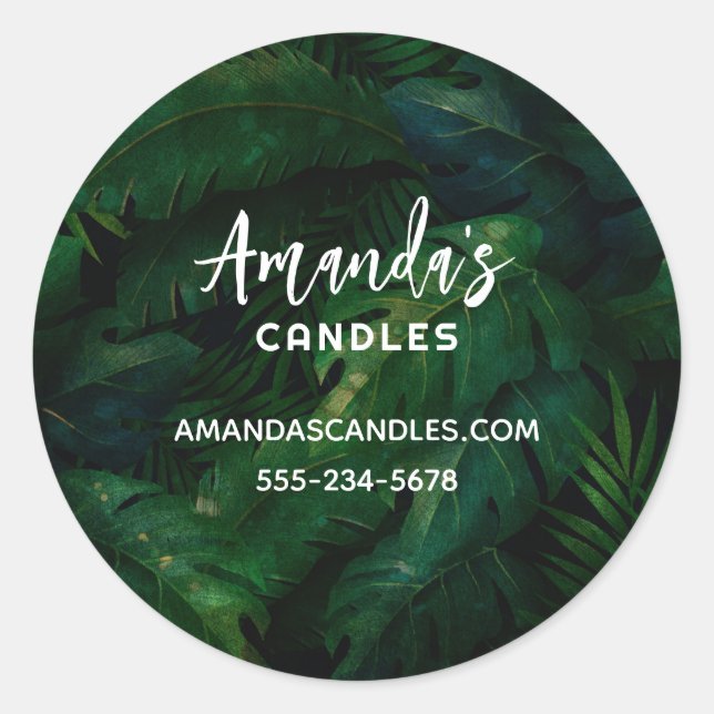 Sticker Rond Forêt tropicale tropicale feuillu vert Foliage (Devant)