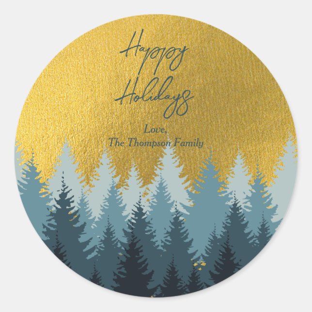 Sticker Rond Forêts Arbres Golden Paysage Joyeux Vacances (Devant)