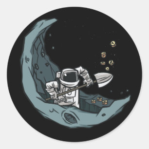Sticker Rond Foreur de Bitcoin, Astronaute Mineur de Crypto