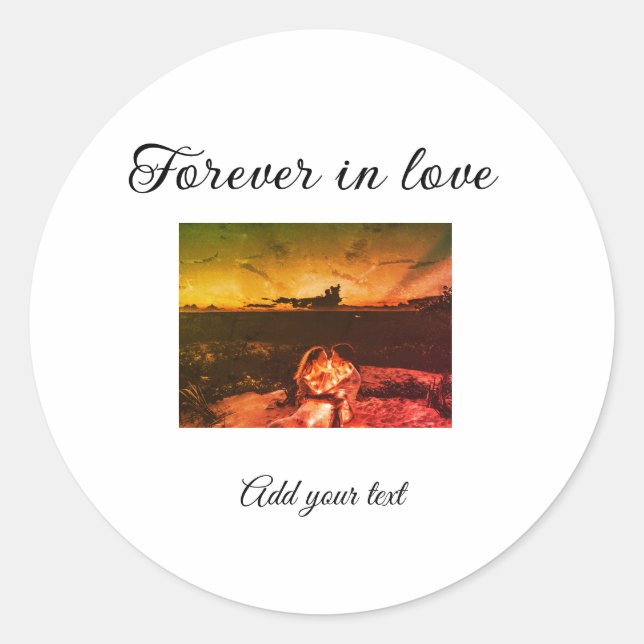 Sticker Rond Forever in love ajouter couple photo mariage engag (Devant)