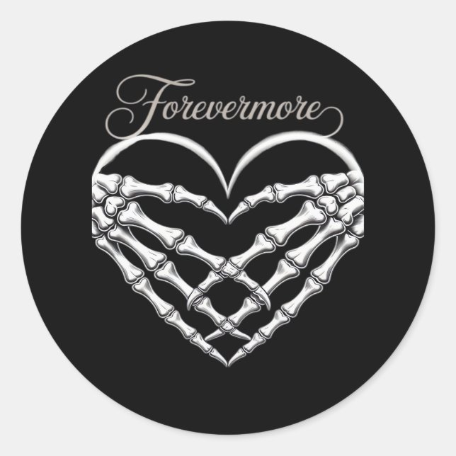 Sticker Rond Forevermore Squelette Mains Coeur Romance gothique (Devant)