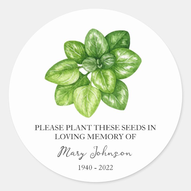 Sticker Rond Forfait de semence funéraire Oregano (Devant)