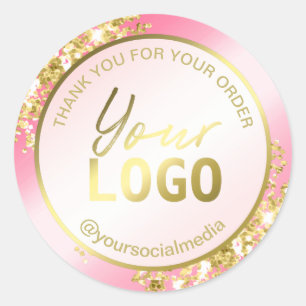 Sticker Rond Forfait Pink And Gold Parties scintillant Merci