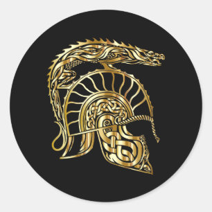 Sticker Rond Forge de casque d'armure de chevalier d'or en text