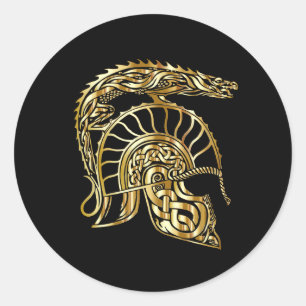 Sticker Rond Forge d'or de casque d'armure de chevalier dans la