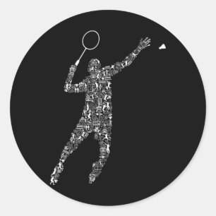 Sticker Rond Forme Collage Silhouette Badminton Lecteur Chemise