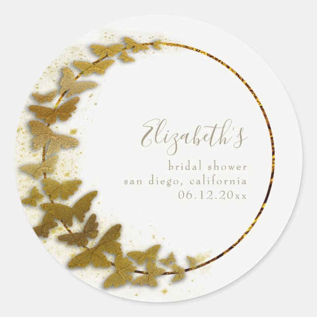 Sticker Rond Formel classique Boho Gold Butterfly Bridal (Devant)