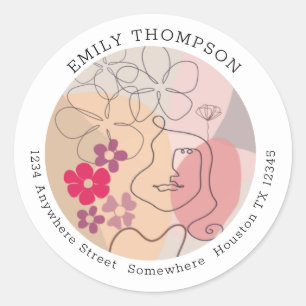 Sticker Rond Formes Abstraites Florales Visage Nom de retour Ad