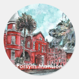 Sticker Rond Forsyth Mansion Savannah Géorgie peinture d'art