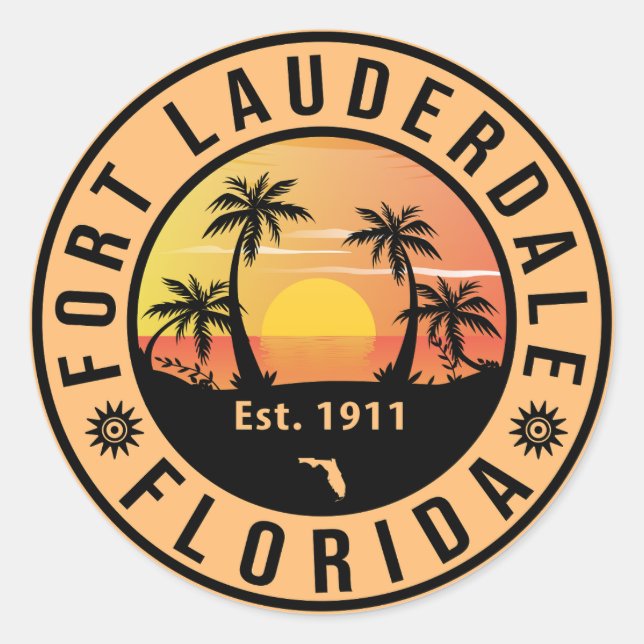 Sticker Rond Fort Lauderdale Florida Beach Retro Sunset 60s (Devant)