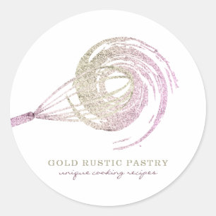Sticker Rond Fouet Pâtissier Cuisine Pailletée Rose Gold