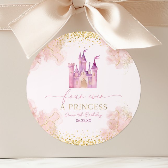Sticker Rond Four Ever A Princess Castle 4e fête d'anniversaire (Créateur téléchargé)