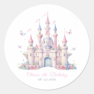 Sticker Rond Four Ever A Princess Fille Rose 4ème Anniversaire