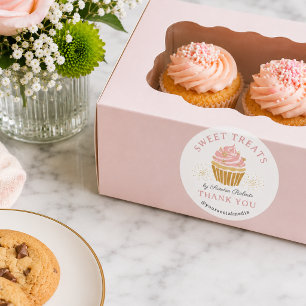Sticker Rond Fournitures de boulangerie Cupcake rose Merci