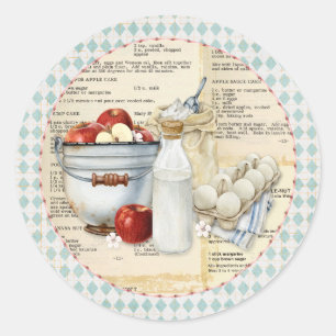 Sticker Rond Fournitures de cuisine Oeufs Pommes de lait