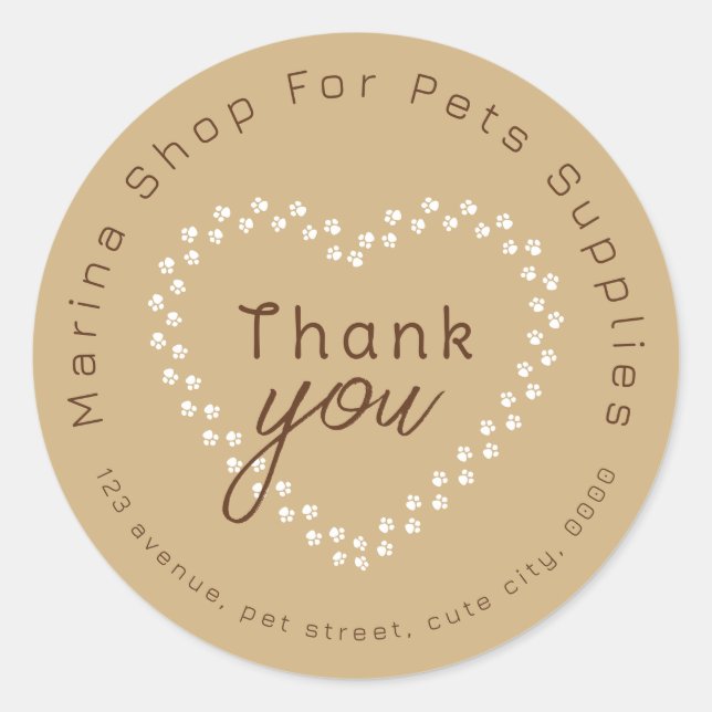 Sticker Rond Fournitures pour animaux de compagnie Merci (Devant)