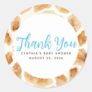 Sticker Rond Fourre Giraffe Imprimer Merci bleu Brown