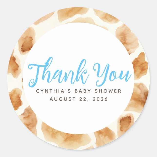 Sticker Rond Fourre Giraffe Imprimer Merci bleu Brown (Devant)