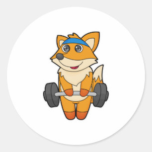 Sticker Rond Fox à Fitness avec Barbell