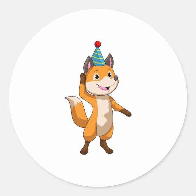Sticker Rond Fox à la fête avec casquette de parti (Devant)