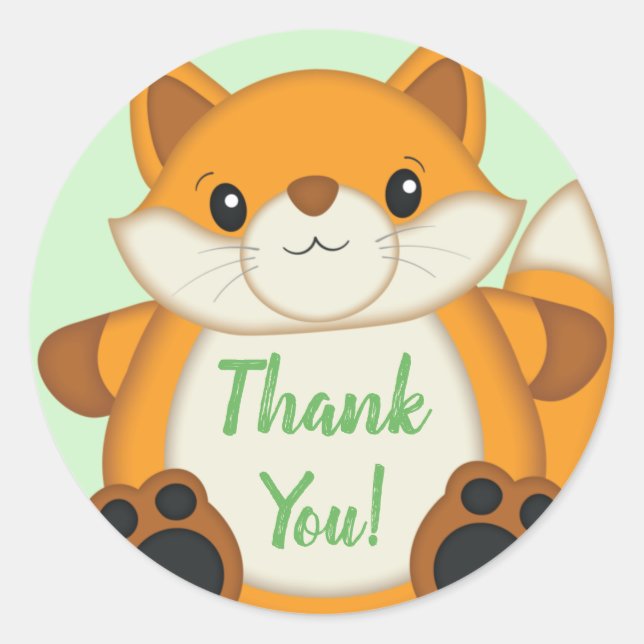 Sticker Rond Fox Baby shower Green (Devant)