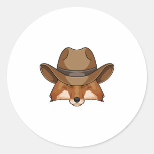 Sticker Rond Fox comme Cowboy avec Casquette