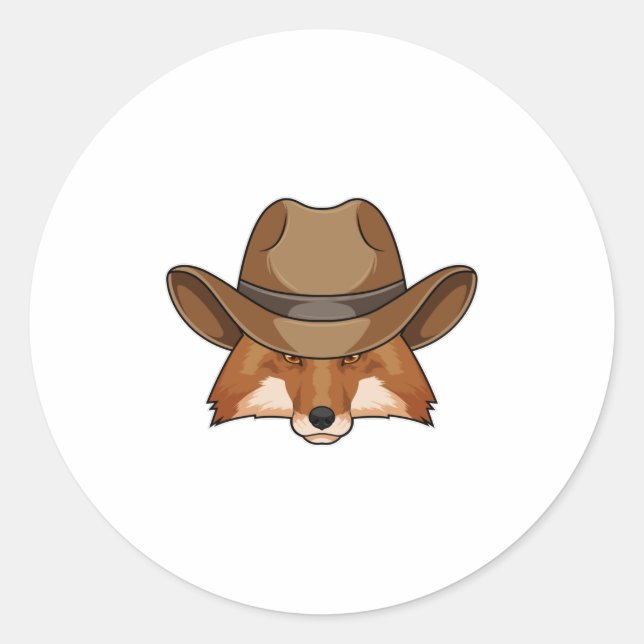 Sticker Rond Fox comme Cowboy avec Casquette (Devant)