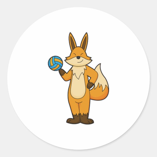 Sticker Rond Fox comme joueur de volleyball avec volleyball (Devant)