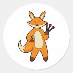 Sticker Rond Fox en Dart player avec Darts