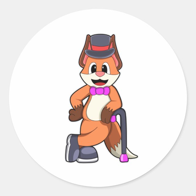 Sticker Rond Fox en Gentleman avec Casquette et bâton (Devant)
