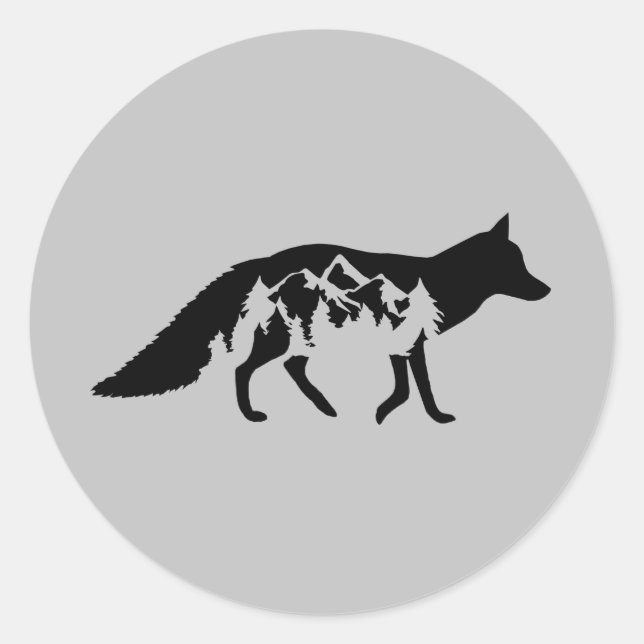 Sticker Rond Fox et montagnes (Devant)