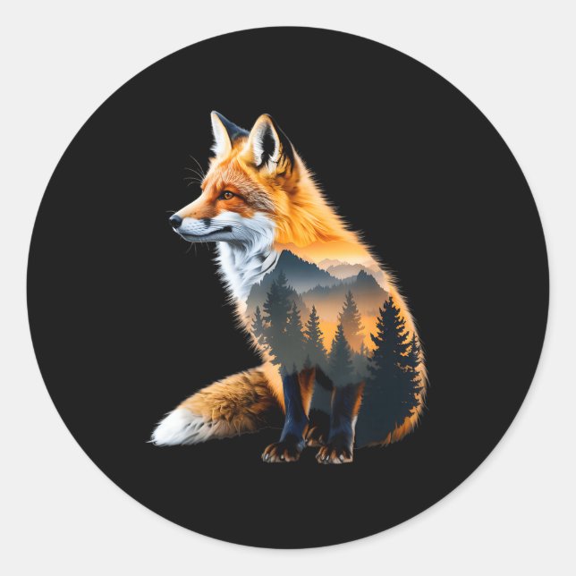 Sticker Rond Fox Forest Nature Lover Mountains Hiking Camng Bus (Devant)