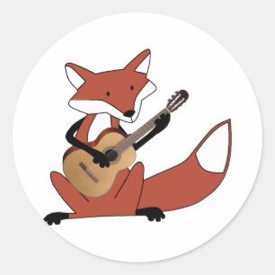 Sticker Rond Fox Jouer à la guitare