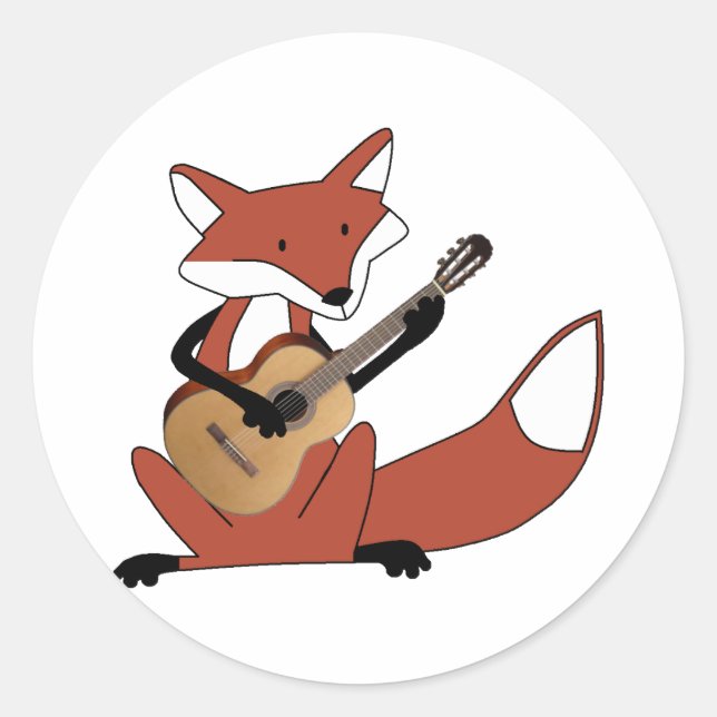 Sticker Rond Fox Jouer à la guitare (Devant)