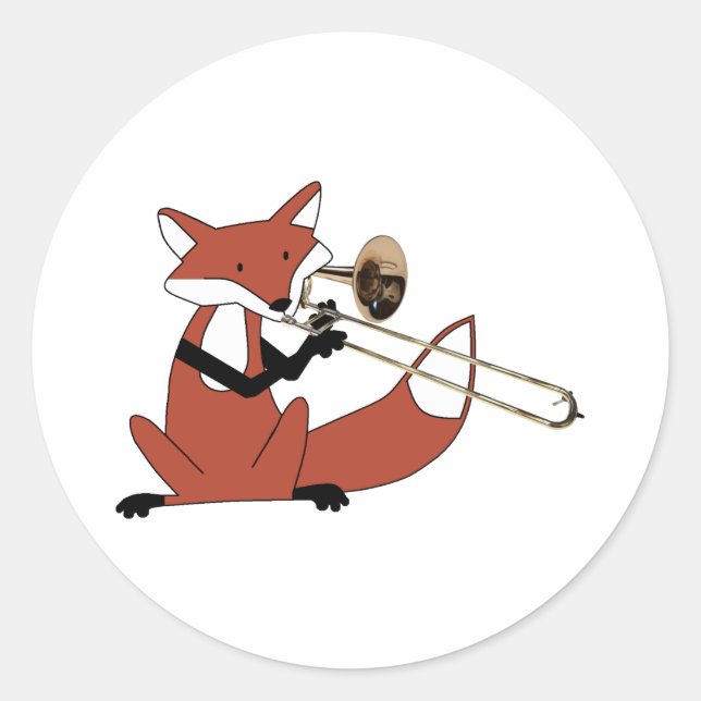Sticker Rond Fox Jouer le Trombone (Devant)