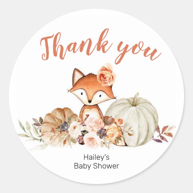 Sticker Rond Fox Oh Girl Automne Citrouille Baby shower Merci (Devant)