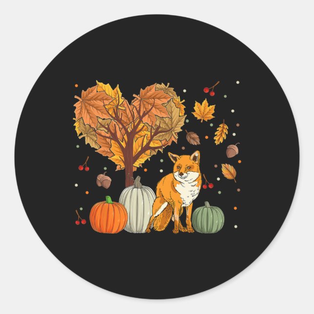 Sticker Rond Fox Pour Femmes Hommes Animaux Automne Automne Sai (Devant)