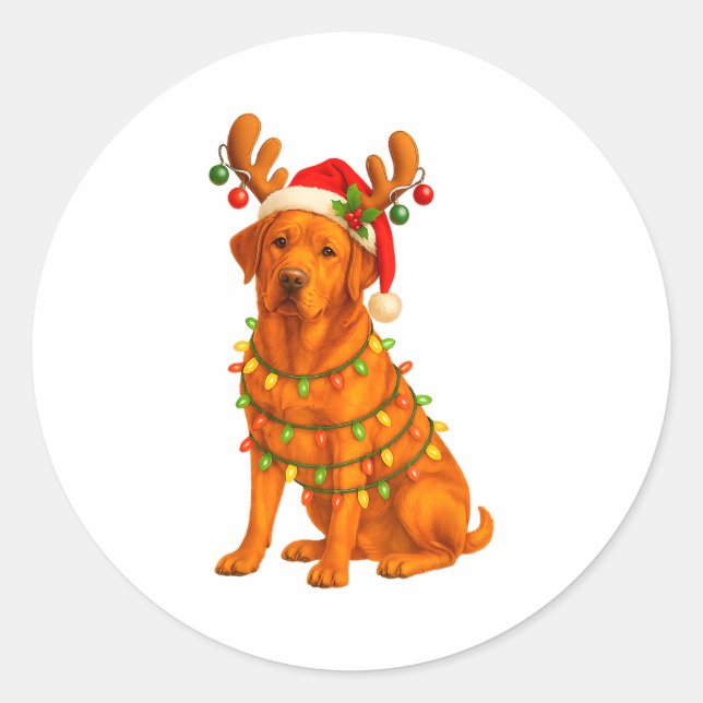 Sticker Rond Fox Red Lab Christmas Tree Light Pajama Labrador D (Devant)