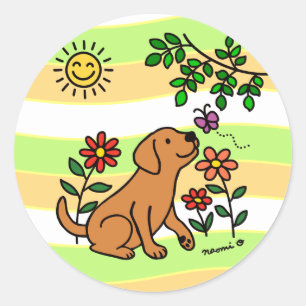 Sticker Rond Fox Red Labrador et Green