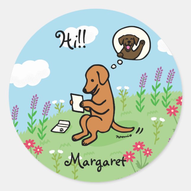 Sticker Rond Fox Red Labrador et lettre d'un ami (Devant)