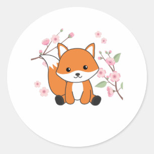 Sticker Rond Fox Sweet Animaux Pour Renards Kawaii