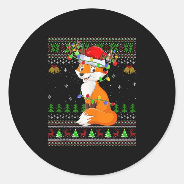 Sticker Rond Fox Ugly Christmas Sweaters Holiday Santa Cute Xma (Devant)