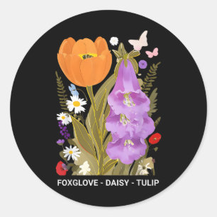 Sticker Rond Foxglove Daisy Tulip Floral
