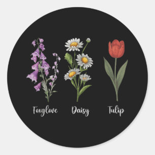 Sticker Rond Foxglove Daisy Tulip Tulip Flower Girl Mom