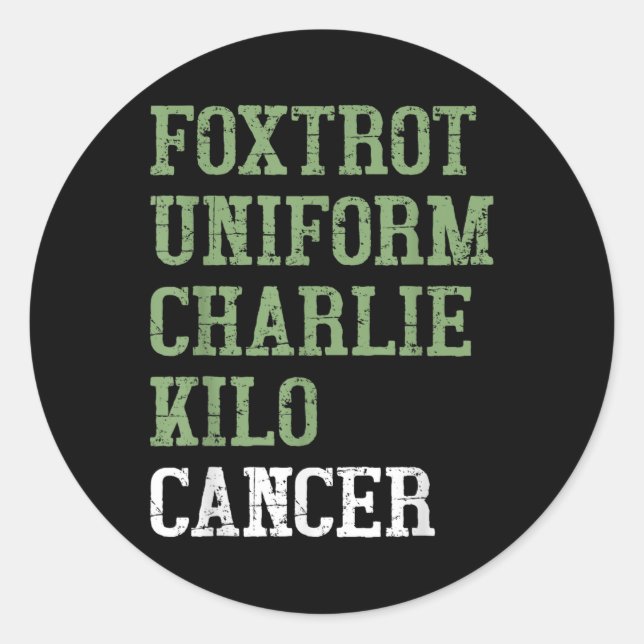 Sticker Rond Foxtrot Uniform Charlie Kilo - Pour Cancer Du Poum (Devant)