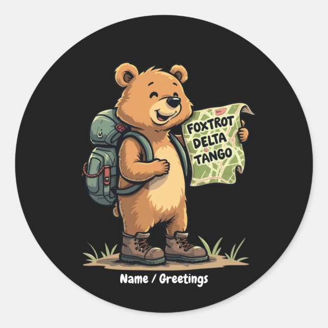 Sticker Rond Foxtrots Deltas Tangos Funny Ours Retro Graphisme (Devant)