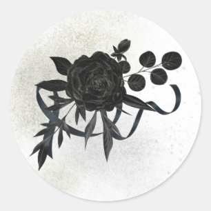 Sticker Rond  FR   EN   DE   Sceau de deuil - Rose noire