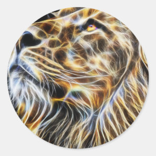 Sticker Rond Fractalius brillant à la tête de lion