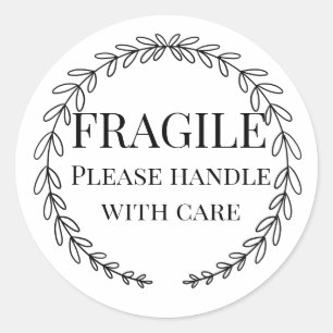 Sticker Rond Fragile s'il vous plaît poignée avec soin jaune ro